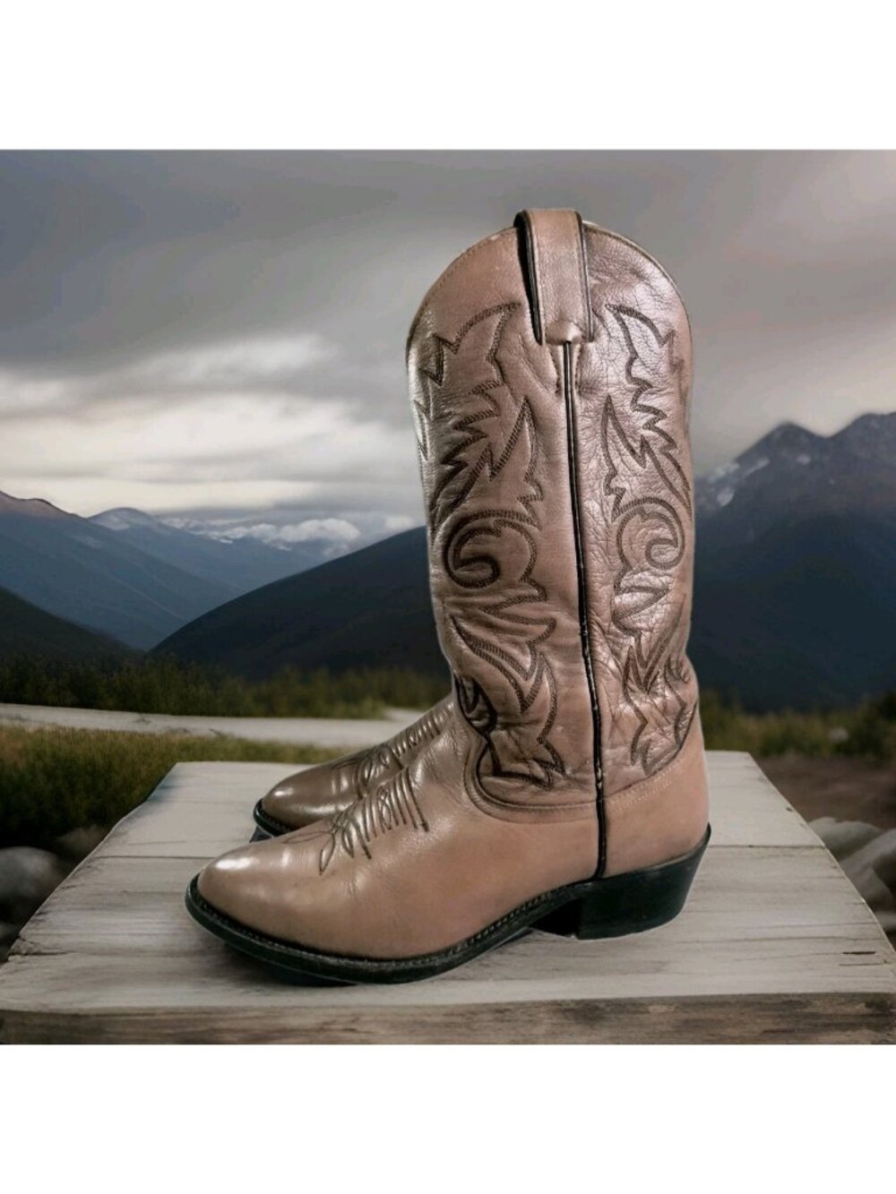 Men's 7.5 EE Justin Boots Brown Embroidered Leather Western Cowboy Boots 1450